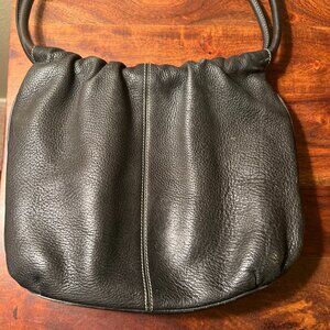 Vintage 90s Fossil black leather drawstring hobo shoulder bag